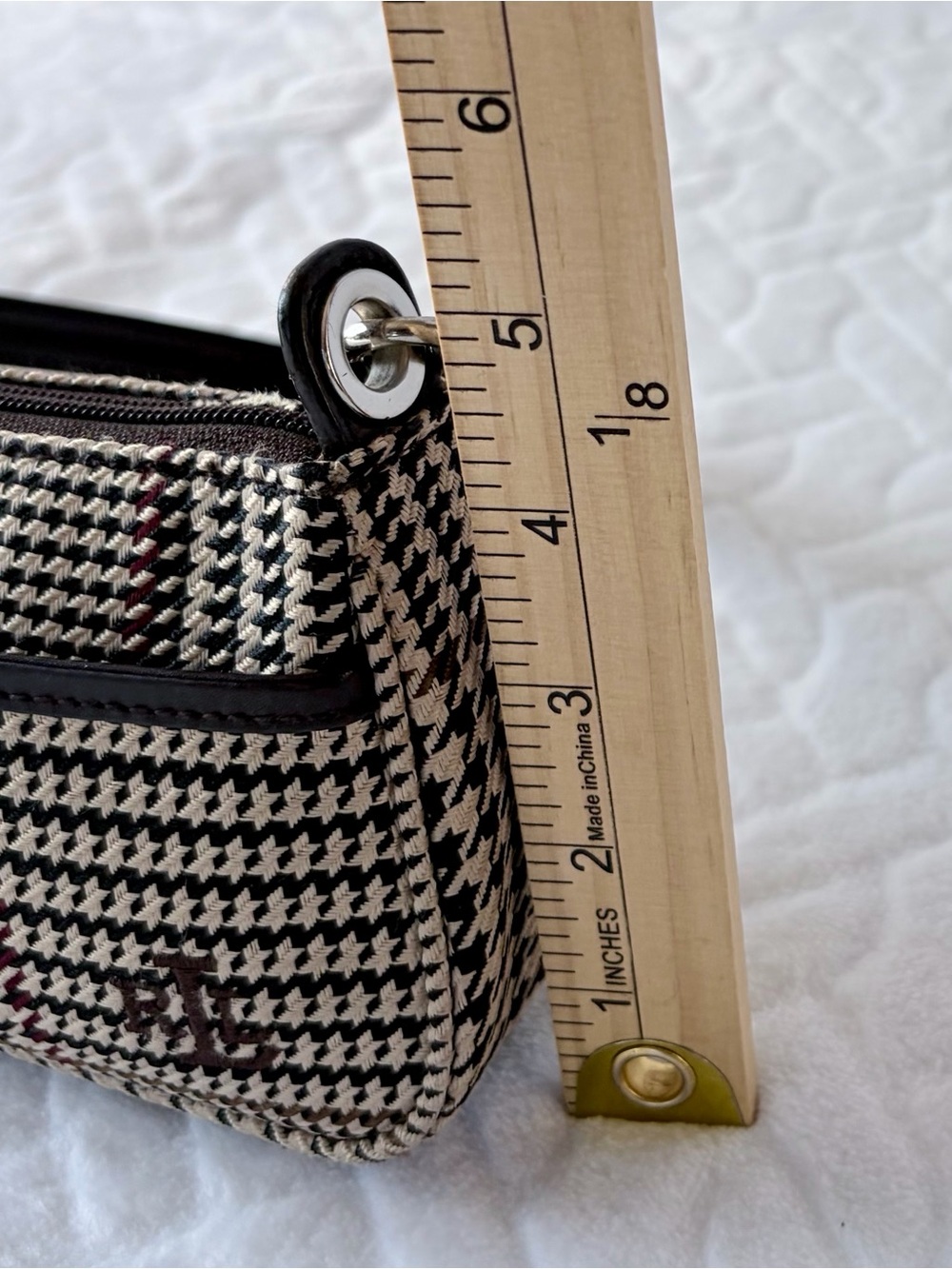 Vintage 90s Ralph Lauren Houndstooth Leather Trim Bag Y2K Equestrian Preppy Vibe - Picture 8 of 8